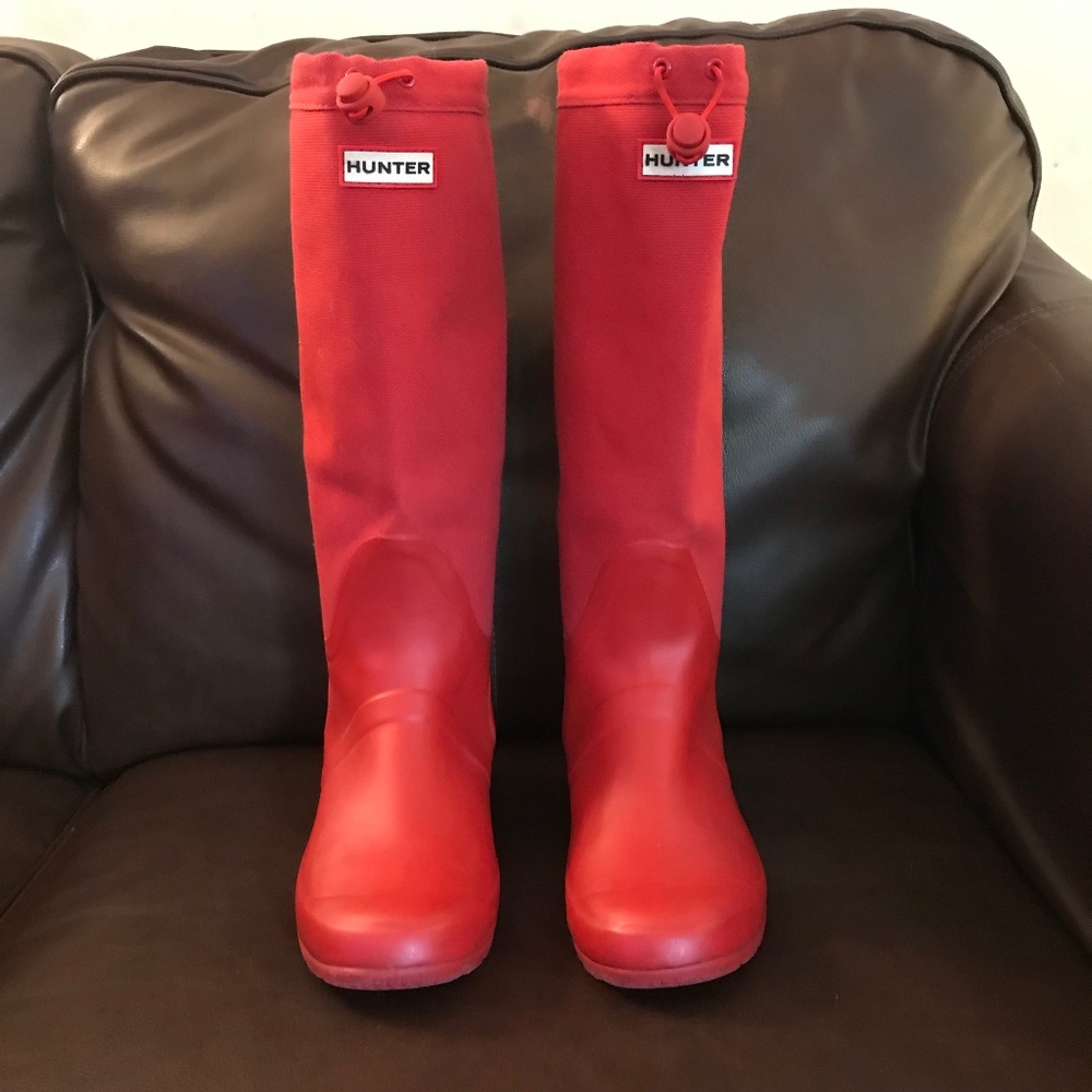 Hunter, Red Rubber and Canvas Rain Boot